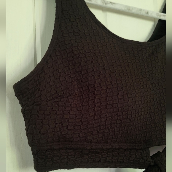 Textured Knotted Bralette Padded Swim Bikini Top - Picture 4 of 6